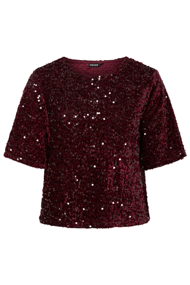 Pieces bordeaux dames t-shirt | Vooraanzicht