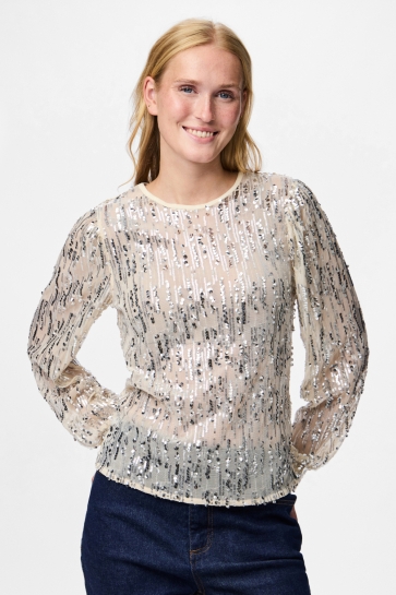 Pieces PCMALLE LS SEQUINS TOP JRS 17160792 Birch/Silver seq