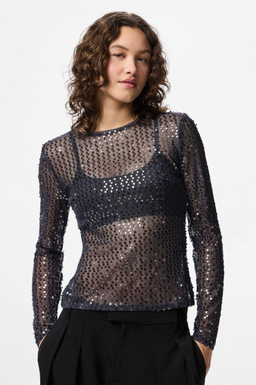 Pieces PCMACEY LS TOP JRS 17160700 ASPHALT/DARK GREY SEQUINS