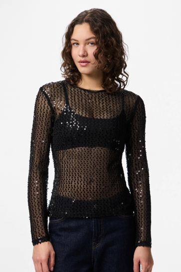 Pieces PCMACEY LS TOP JRS 17160700 BLACK/BLACK SEQUINS
