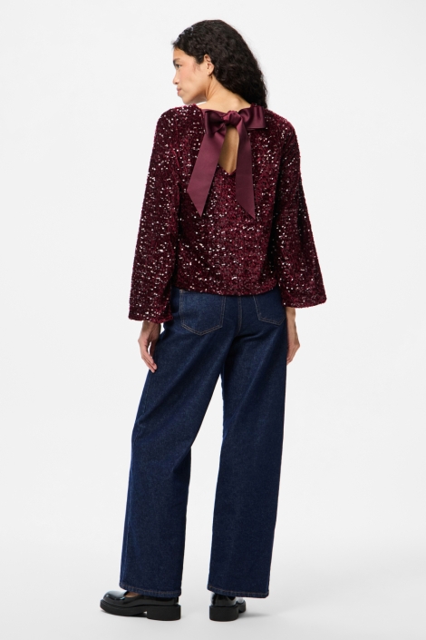 Pieces bordeaux dames t-shirt | Model achteraanzicht