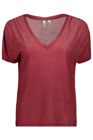 Vero Moda VMGOLDA SS V-NECK TOP JRS BTQ 10335878 KARANDA RED/GOLD LUREX