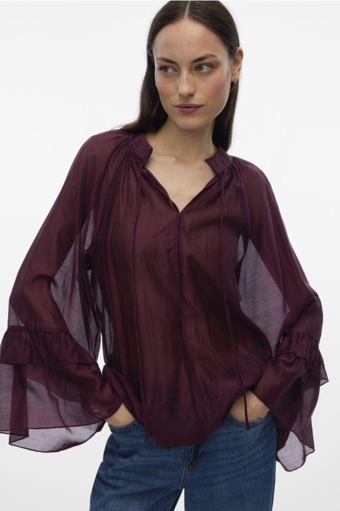 Vero Moda bordeaux dames blouse | Model vooraanzicht