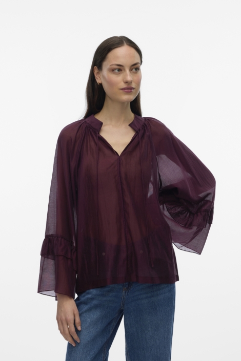 Vero Moda bordeaux dames blouse | Model vooraanzicht