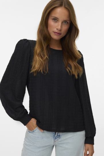 Vero Moda T-shirt VMJASMIN LS O-NECK TOP JRS GA 10333293 BLACK