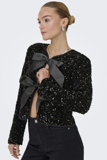 Only ONLANIKA SEQUINS LS BOW TOP WVN CS 15339412 BLACK/BLACK SEQUINS