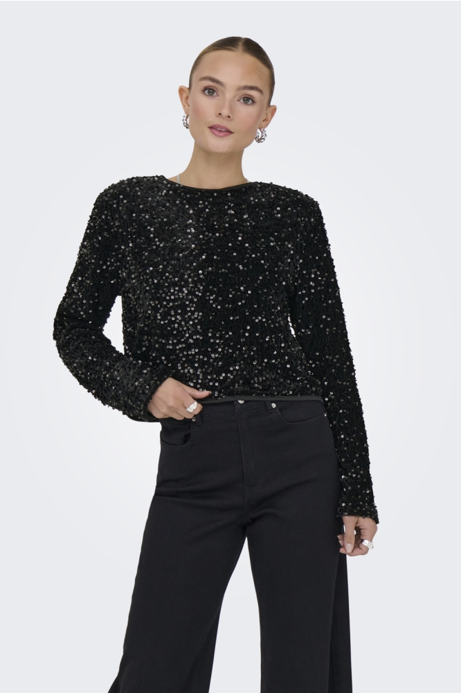 Only zwarte dames blouse | Model vooraanzicht