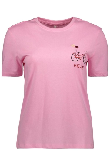 Only T-shirt ONL30 KITA LIFE S/S HEART BOX TOP J 15367573 Begonia Pink/Hello bike