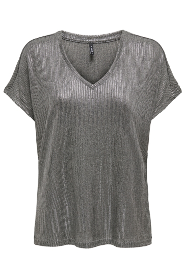 Only ONLMIRINDA S/S V-NECK TOP PRI JRS 15371246 Dark Grey Melan/Gun metallic