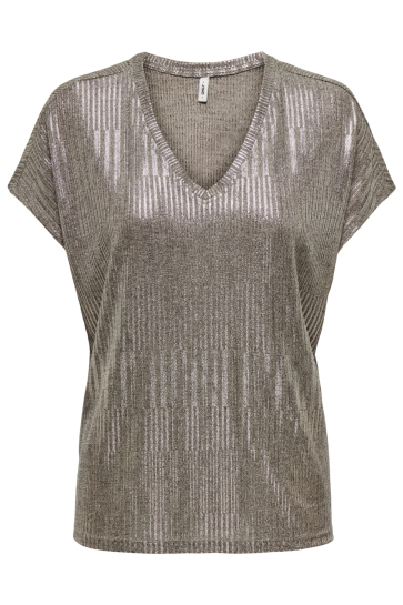 Only ONLMIRINDA S/S V-NECK TOP PRI JRS 15371246 Humus/Melange+silver metallic