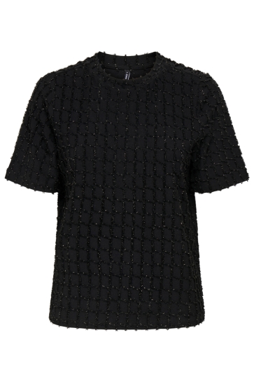 Only T-shirt ONLINES LIFE 2/4 O-NECK GLITTER TOP 15358982 BLACK/GOLD