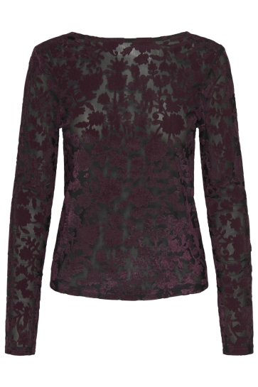Only T-shirt ONLTHEA L/S FLOCK TOP JRS 15360314 Black/Parry flower winetasting