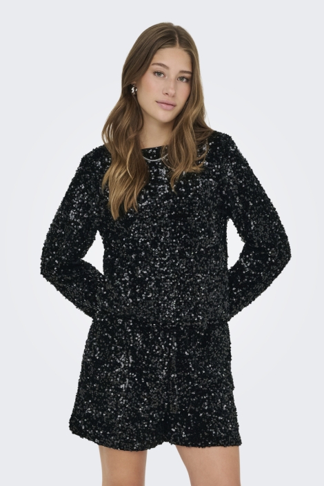 Only zwarte dames t-shirt | Model vooraanzicht