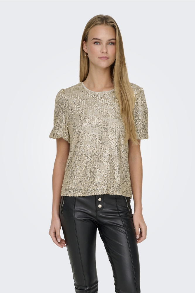 Only beige dames t-shirt | Model vooraanzicht