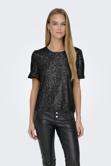 Only ONLANA S/S LOOSE SEQUINS TOP JRS 15333850 BLACK/BLACK SEQUINS