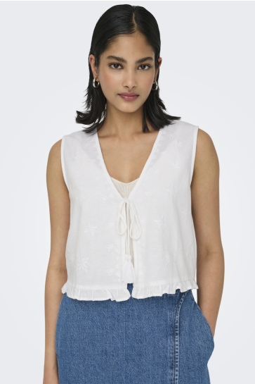 Only Vest ONLJAKIRI LINEN S/L EMB VEST PTM 15346503 BRIGHT WHITE