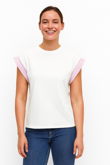 Only T-shirt ONLDAWN LIFE S/S O-NECK MIX TOP JRS 15346440 CLOUD DANCER/WOVEN ROSE