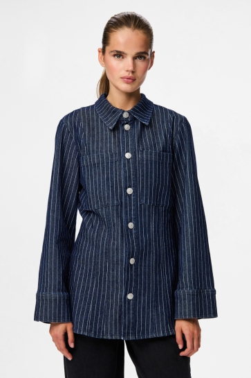 Pieces PCROSE LS DENIM SHIRT 17162246 DARK BLUE DENIM/PINSTRIPE