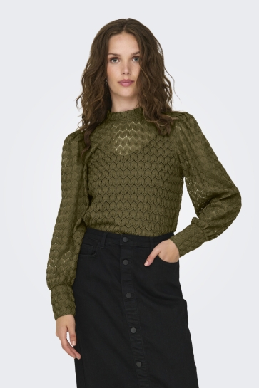 Jacqueline de Yong T-shirt JDYAVERY L/S LACE TOP JRS NOOS 15268408 DARK OLIVE