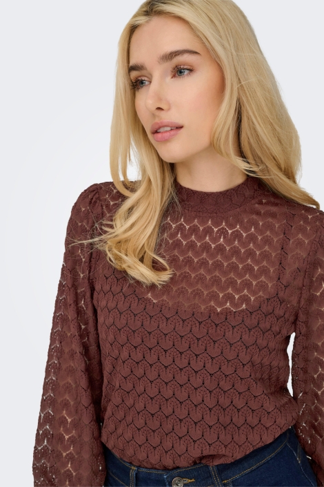 Jacqueline de Yong bruine dames t-shirt | Model vooraanzicht