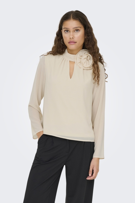 Jacqueline de Yong beige dames t-shirt | Model vooraanzicht