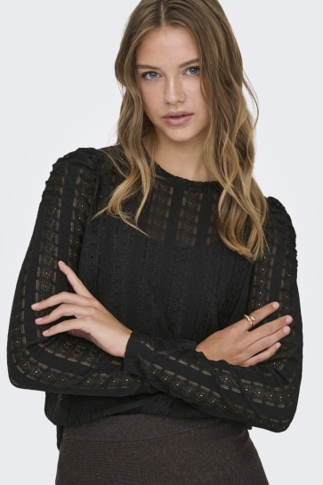 Only ONLMELANIE L/S O-NECK TOP JRS 15365094 Black