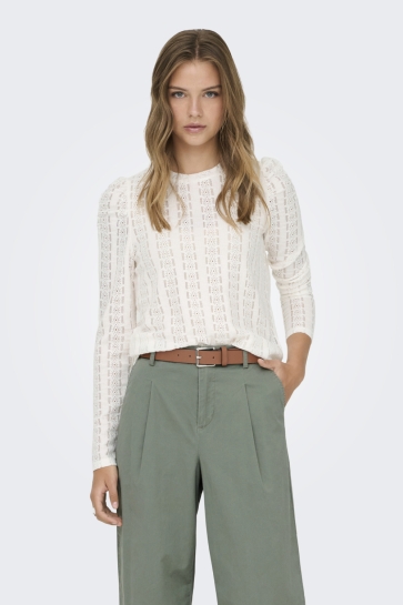 Only onlmelanie l/s o-neck top jrs Wit