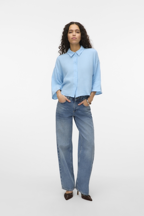 Vero Moda blauwe dames blouse | Model vooraanzicht