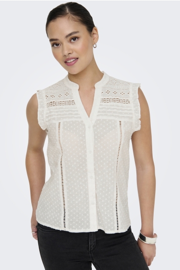 Only ONLEVELYN SL V-NECK TOP OX WVN 15365866 CLOUD DANCER