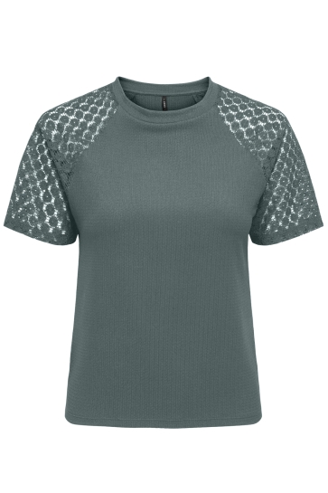 Only T-shirt ONLKARI S/S O-NECK LACE MIX TOP CS 15367607 BALSAM GREEN/KAI FLOWER