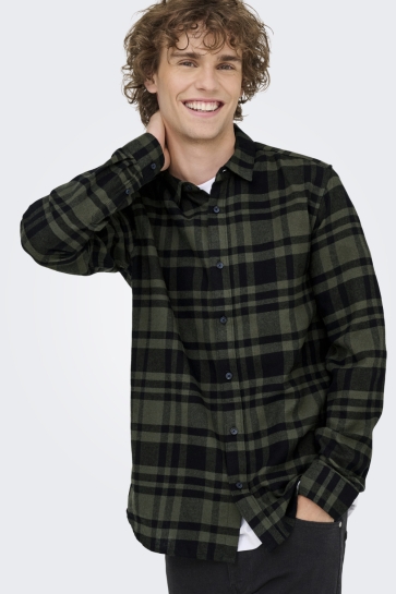 Only & Sons ONSGUDMUND LS CHECKED SHIRT NOOS 22007112 FOREST NIGHT/BLACK