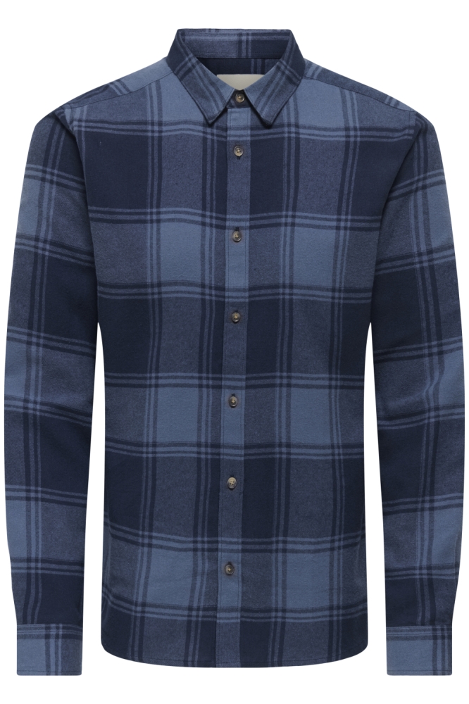 Only & Sons blauwe heren overhemd | Vooraanzicht