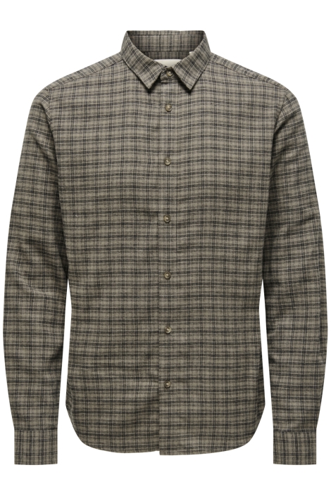 Only & Sons taupe heren overhemd | Vooraanzicht