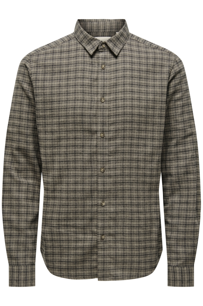 Only & Sons taupe heren overhemd | Vooraanzicht
