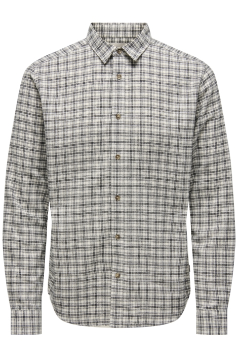 Only & Sons beige heren overhemd | Vooraanzicht