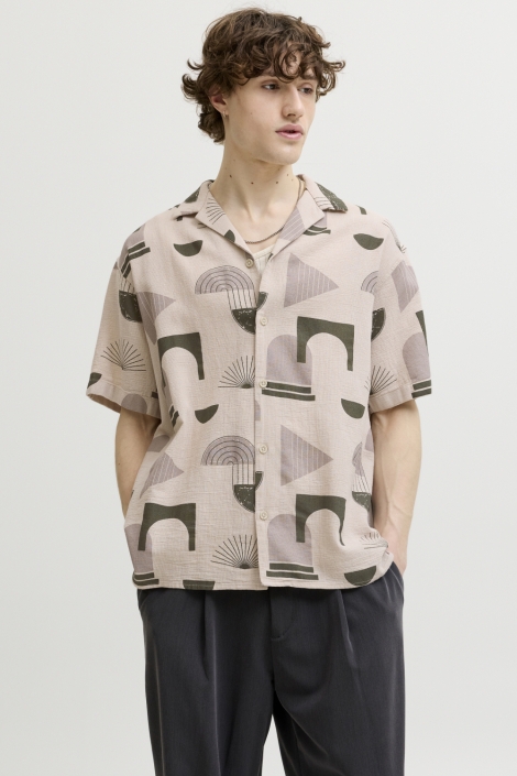 Jack & Jones ecru heren overhemd | Model vooraanzicht