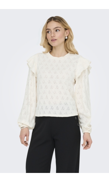 JDYLOLLIE L/S LIFE FRILL TOP JRS 15363217 CLOUD DANCER