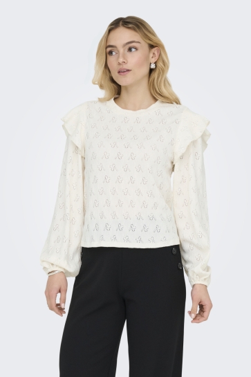 Jacqueline de Yong T-shirt JDYLOLLIE L/S LIFE FRILL TOP JRS 15363217 CLOUD DANCER