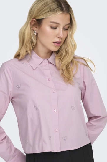Jacqueline de Yong JDYRILEY L/S SHORT EMB. SHIRT WVN 15363089 FRAGRANT LILAC/SILVER ART