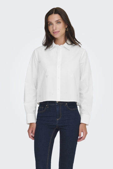 Jacqueline de Yong jdyriley l/s short emb. shirt wvn Wit