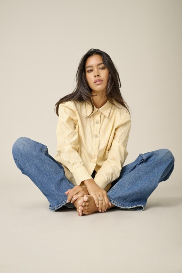 Jacqueline de Yong jdysoho l/s loose striped shirt wvn Geel
