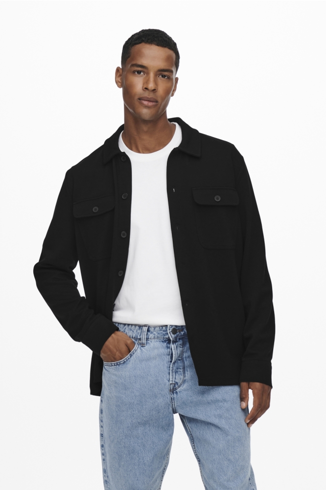 Only & Sons zwarte heren overhemd | Model vooraanzicht