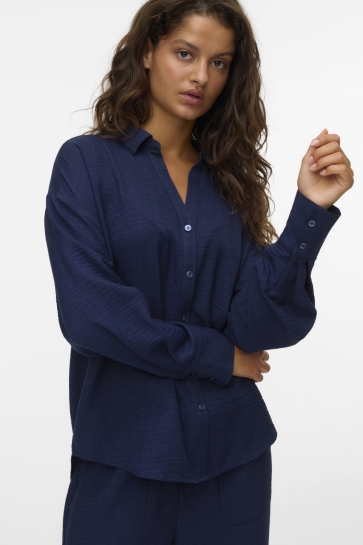 Vero Moda vmmelaney queeny ls shirt wvn noos Blauw