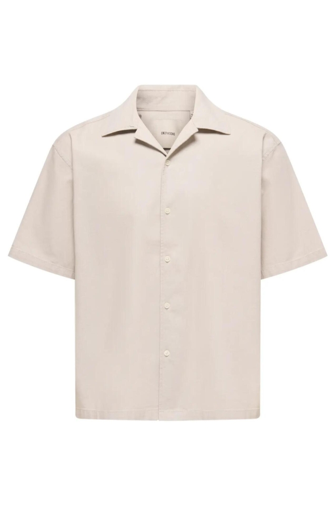 Only & Sons beige heren overhemd | Vooraanzicht