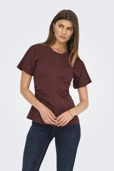 Only T-shirt ONLMARIE LIFE S/S RUCHING TOP JRS N 15365258 RUM RAISIN