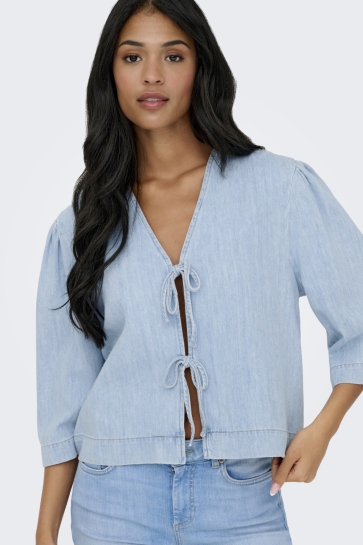 Only Blouse ONLZOLA 3/4 DNM TIE TOP CRO 15367324 light blue denim