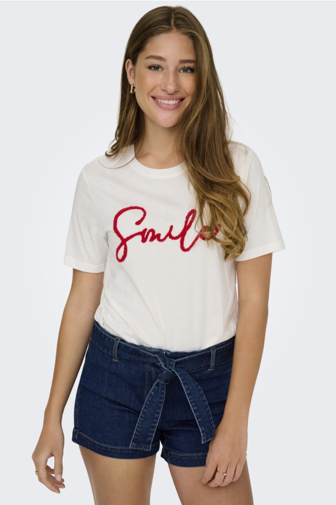 Only witte dames t-shirt | Model vooraanzicht