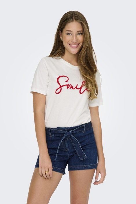 Only witte dames t-shirt | Model vooraanzicht