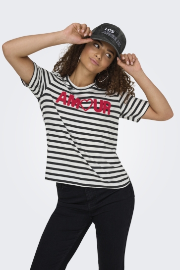 Only T-shirt ONLKIKO LIFE S/S O-NECK TERRY TOP C 15353094 Cloud Dancer/Black+print amour