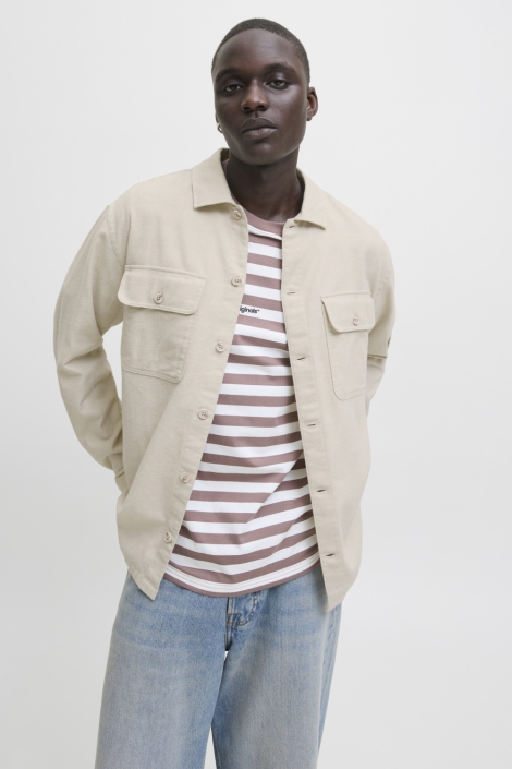 Jack & Jones beige heren overhemd | Model vooraanzicht